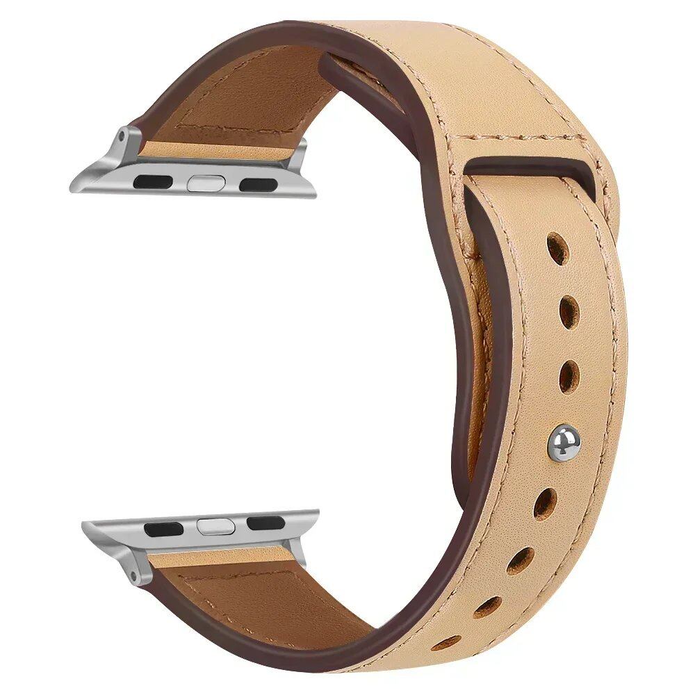 Leather Band for Apple Watch - Ultra 49mm/46mm, 44mm/40mm, 38mm/42mm, Sport Bracelet for iWatch Series 10/9/8/7/SE/6/5/3, 41mm/45mm Models, Band Color: Parallel Import