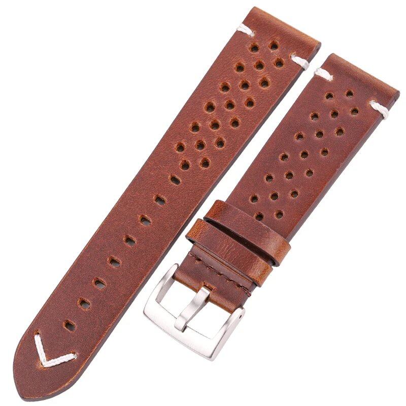 Handmade, Breathable Cowhide Leather Watch Band, 18, 20, 22, 24mm, Men's and Women's, 4 Colors, Oil Waxed, Genuine Leather Strap, Watch Accessories, Band Color: mm, Parallel Import