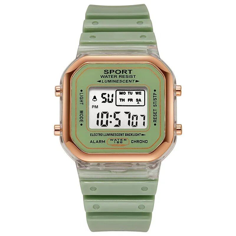 Fashion Brand Student-Friendly Transparent Electronic Watch, Candy Color LED, Women's Sports, Waterproof, Gift, Parallel Import