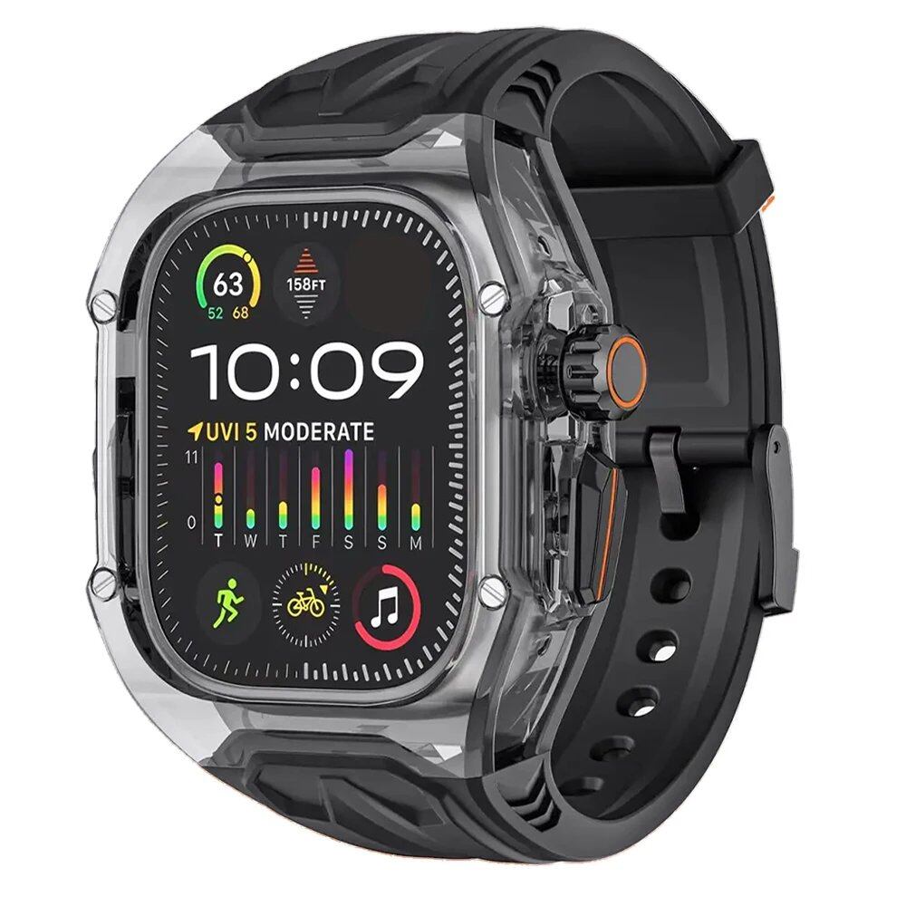 Transparent Customization Kit for Apple Watch Ultra 10/9/8/7, 49mm/44mm/45mm Compatible Strap & Case Set, Rubber Band Mod for iWatch Series 6/5/4, Band Color: ; Ships from: Parallel Import