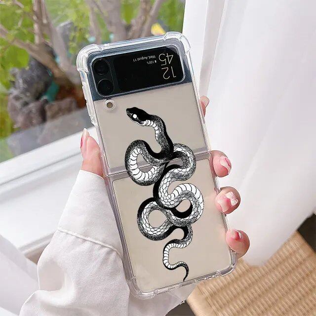 スピリチュアルスネーク スマホケース Samsung Galaxy Z Flip 6/5/4/3用 クリア ハード 折りたたみカバー Z Flip 5対応 透明 ファンダ カラー:スタイル 並行輸入品