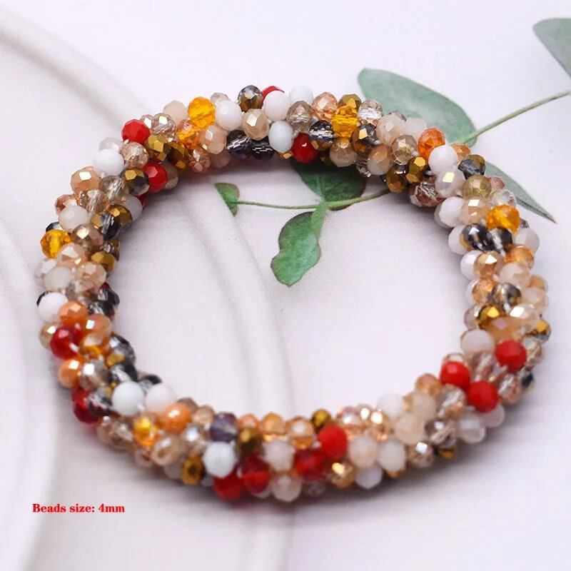 New Hair Accessory: Glass Bead Bracelet & Hair Tie, Elastic Hair Rope, Simple Scrunch, Ponytail Headdress, Women's Bracelet, 18cm Long; Metal Color, Parallel Import