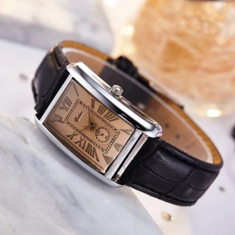 Fashion Couple's Watch with Leather Band and Rectangle Dial, Quartz Movement, Casual and Luxury for Men and Women, Color: Parallel Import