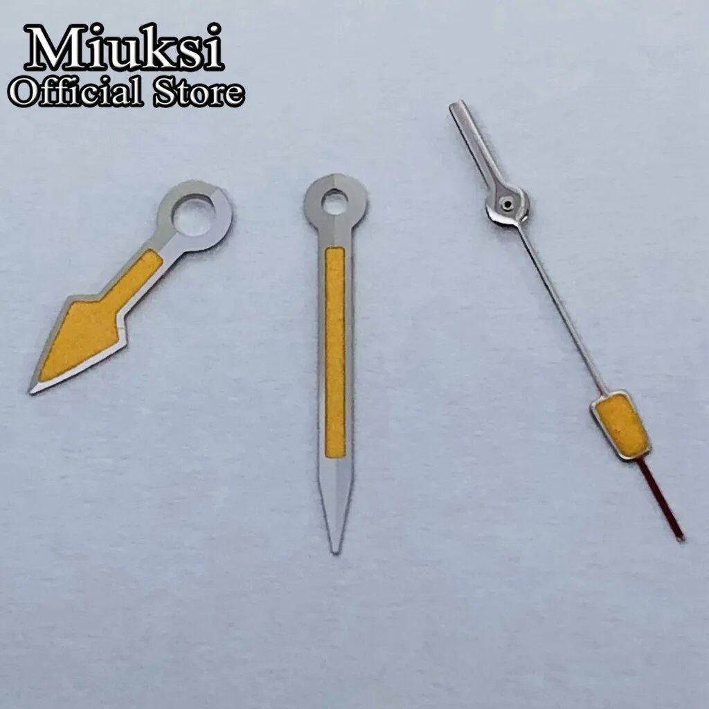 Miukushi Silver Yellow Hands with Green Luminous Hands for NH35, NH36, ETA2824, 2836, Miyota8215, 8205, 821A, and PT5000. Parallel Import.