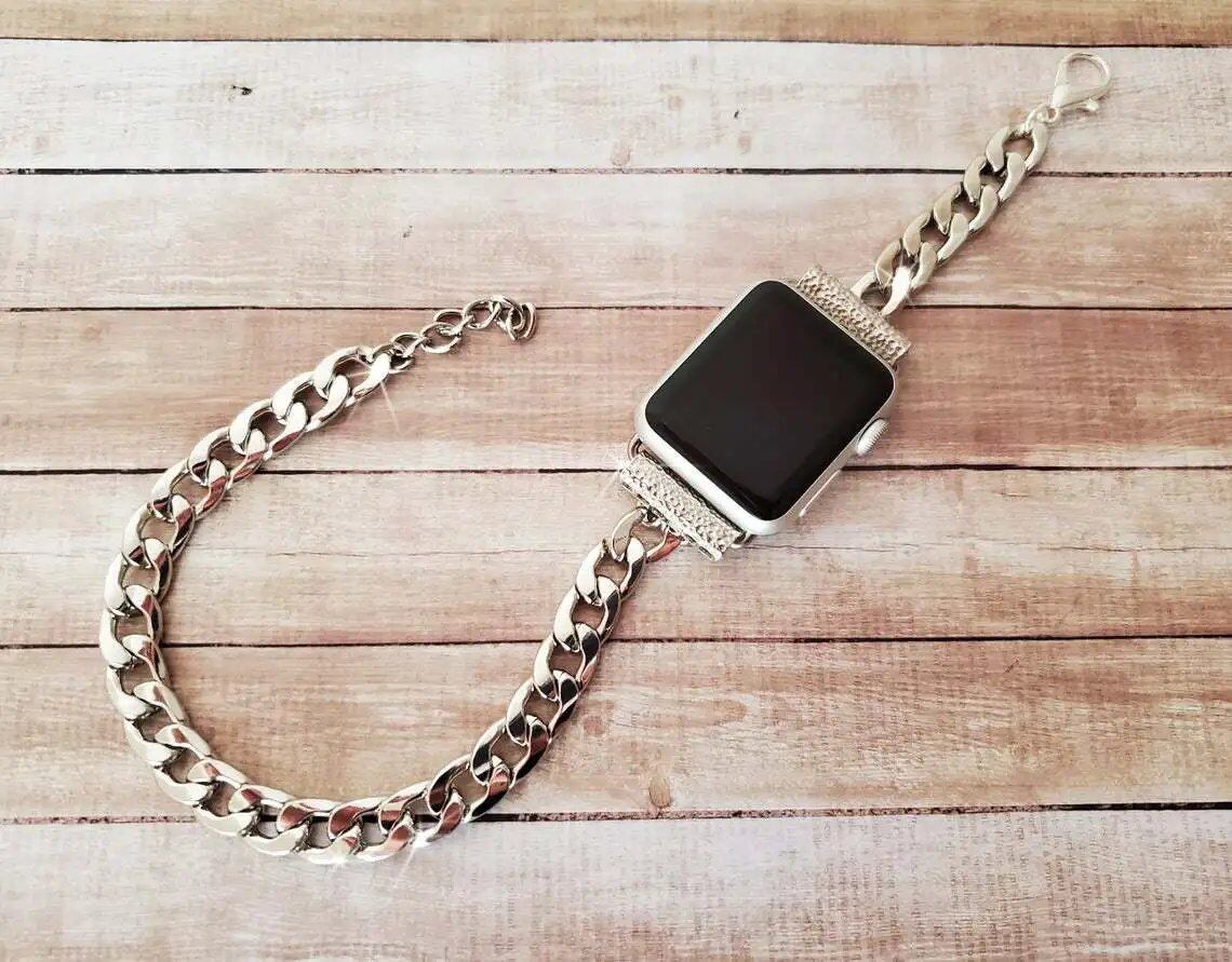Apple Watch Band, Stainless Steel, Double Circle Metal Strap - Compatible with Apple Watch Series 7/6/SE/5/4/3, 40mm, 44mm, 41mm, 45mm, Women's, Band Color: Parallel Import