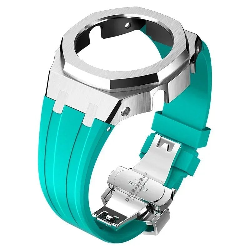 Casio Gen4 Metal Bezel Modification Kit for GA2100 with Stainless Steel Strap and Rubber Watch Case, Compatible with GEN4 GA2100/2110, Band Color: Parallel Import