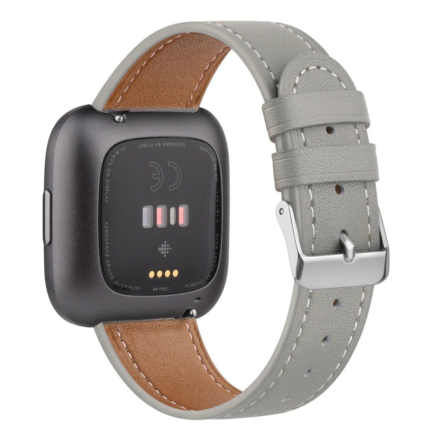 100% Genuine Leather Replacement Wristband Strap for Fitbit Versa 2/3/4/Lite/Sense/Sense 2. Band Color: Parallel Import.