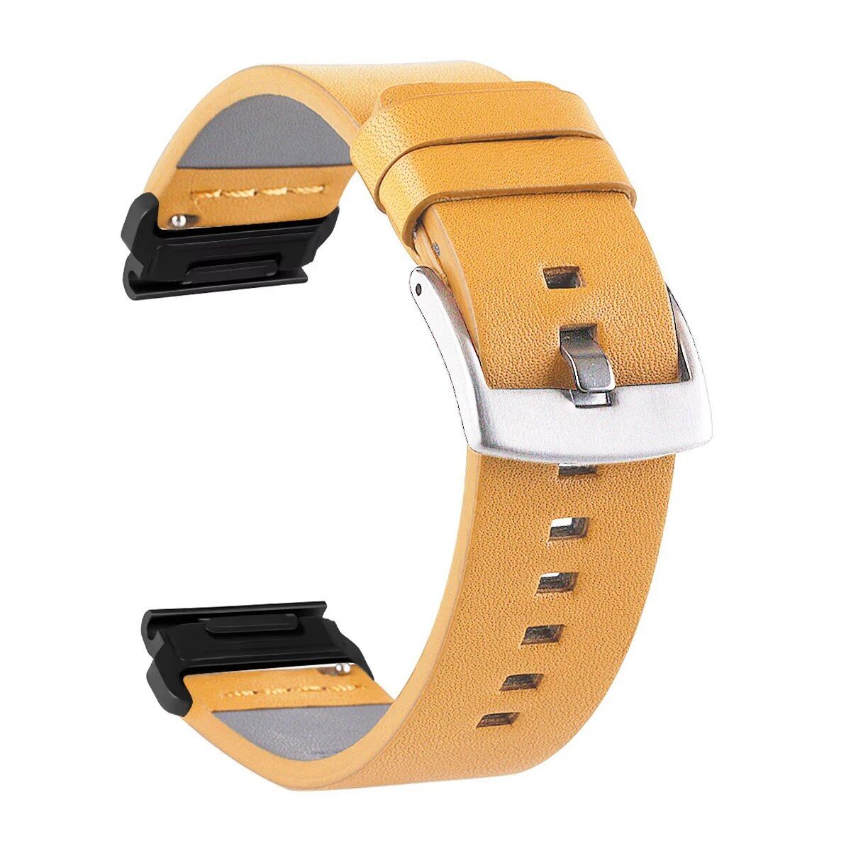 QuickFit Leather Watch Band for Garmin Fenix 6X/6 Pro/7X/7 and Forerunner 935/945/955, 22mm/26mm, Band Color: mm, Parallel Import