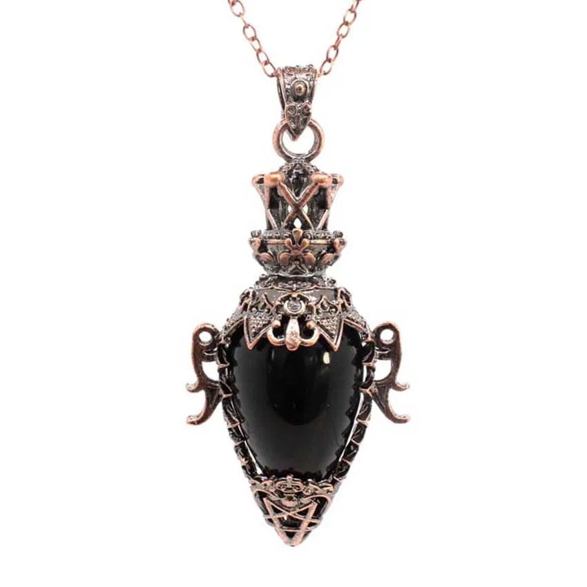 Crystal Pendant Necklace for Dowsing and Spiritual Divination, Natural Amethyst, Rose Quartz, and Onyx, Antique Pendulum Pendant, Metal Color: Parallel Import