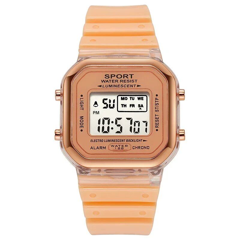 Fashion Brand Student-Friendly Transparent Electronic Watch, Candy Color LED, Women's Sports, Waterproof, Gift, Parallel Import