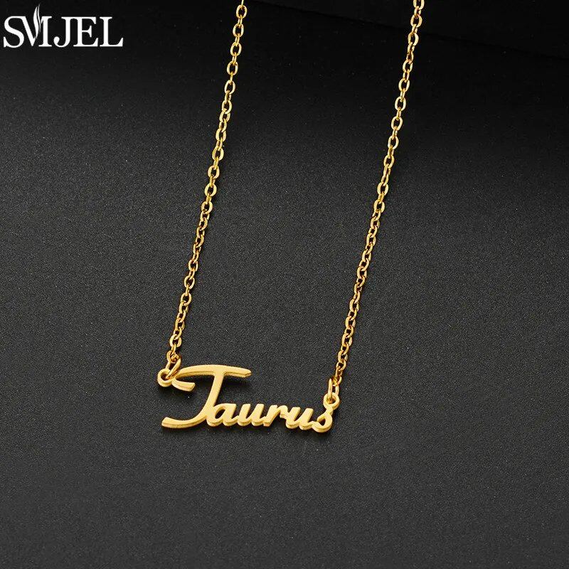 12 Zodiac Signs Jewelry Stainless Steel Zodiac Letter Necklace Aries, Leo, Taurus, Gemini, Aquarius Horoscope Christmas Gift Color: 45cm Length; Main Stone Color: Parallel Import