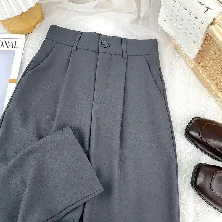 Women's Fashionable Elastic High-Waisted Casual Pants for Fall/Spring Black Suits, Simple Korean Style, Office Pants, Size 2023 (Parallel Import)