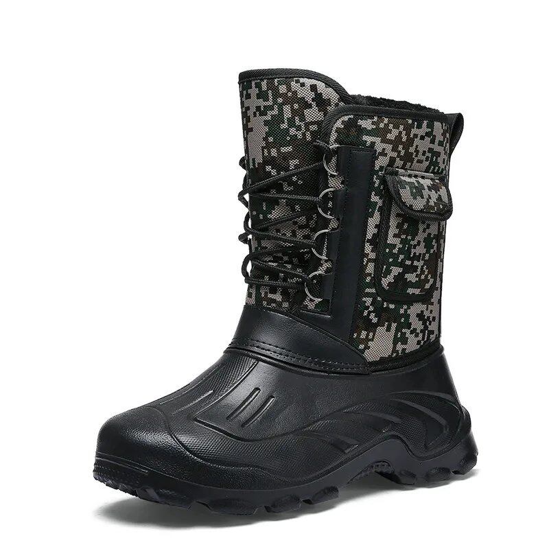 New Winter Camouflage Snow Boots/Rain Shoes for Men, Waterproof and Warm with Plush Fur for Casual, Work, and Motocross. Parallel Import.