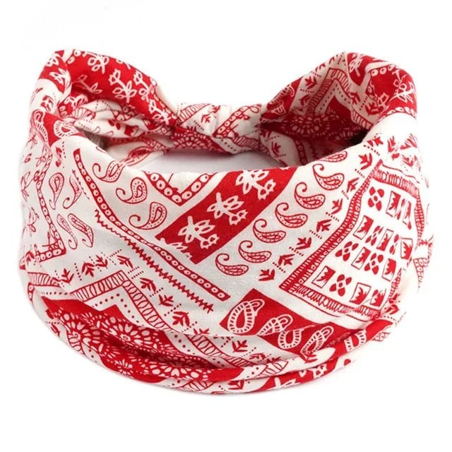 New Boho Floral Print Wide Headband with Vintage Knot Elastic Turban Headwrap for Women and Girls, Cotton Soft Bandana Hair Accessory, Parallel Import