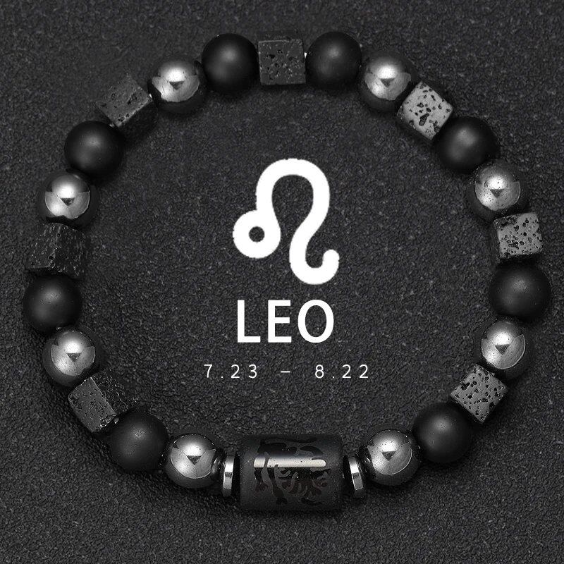 12 Zodiac Signs Bracelet with Natural Stones, Capricorn, Virgo, Leo, and Libra, for Men and Women, Couples, Friends, and Couples; Jewelry Gift; Length: 18-19cm, Parallel Import