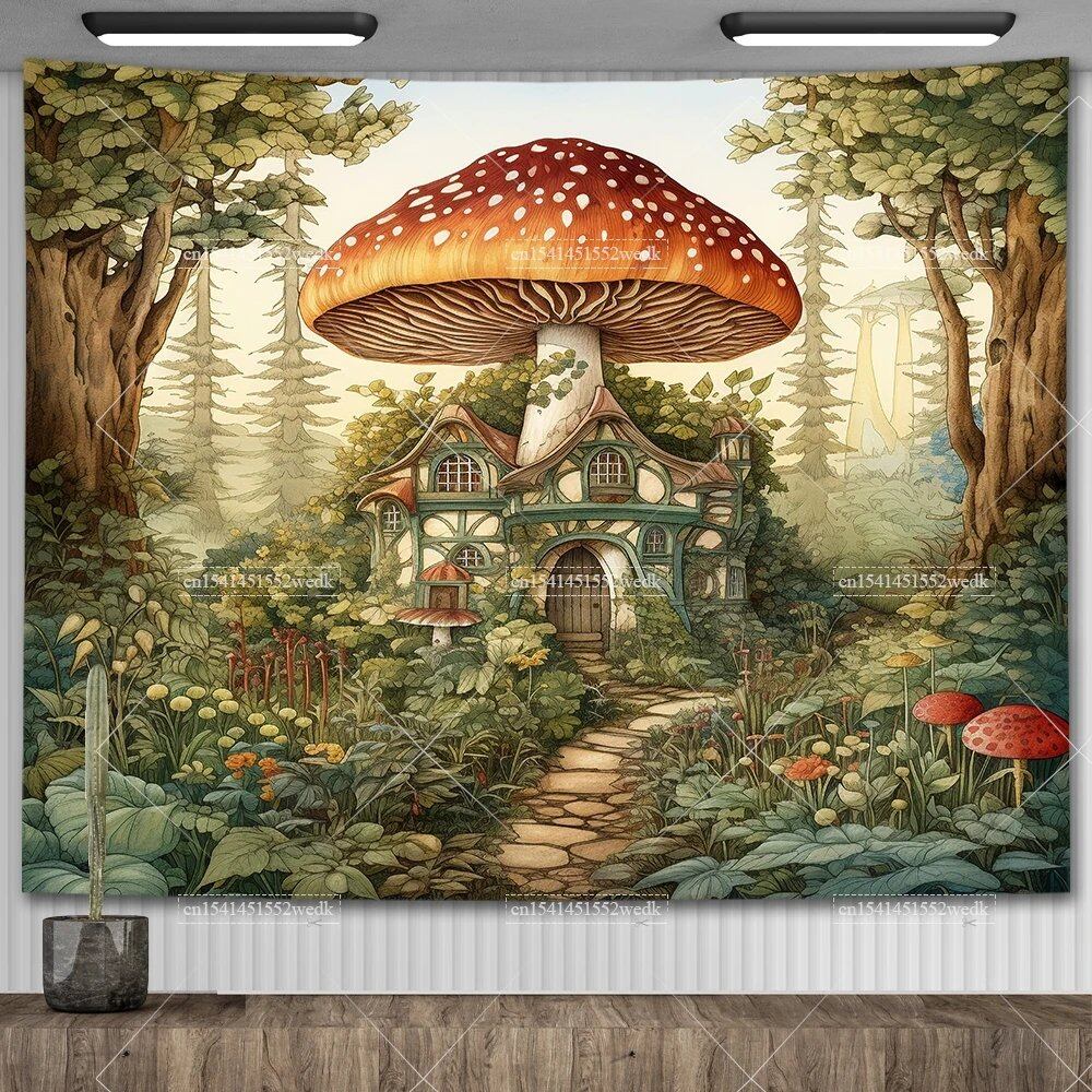 Mushroom Tapestry, Botanical Bohemian Floral, Spiritual Room Decor, Stylish Party Backdrop, Yoga Blanket for Bedroom, Size: Parallel Import