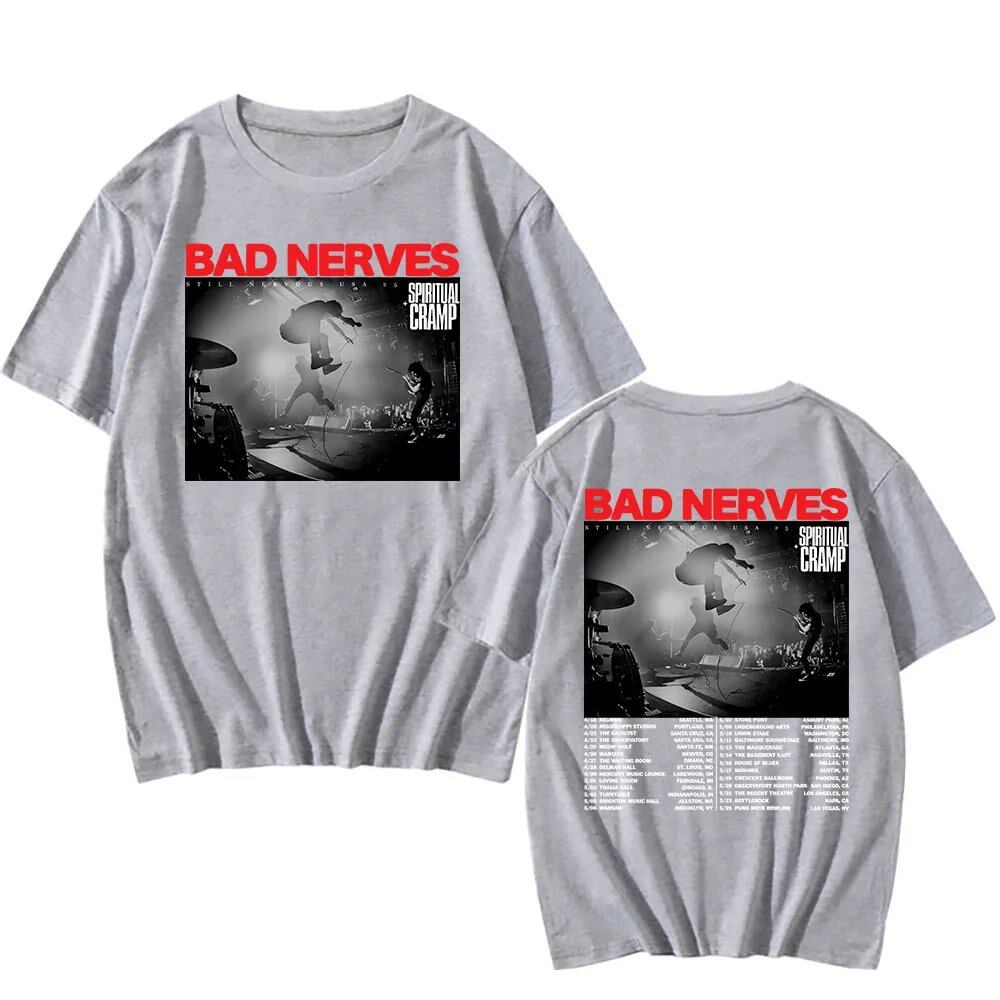 BAD NERVES "Still Nervous Tour 2025" T-Shirt, Spiritual Crump, Hip Hop, Unisex, Streetwear, Grunge, Fashion, Graphic T-Shirt, Men's Apparel, Size: Parallel Import