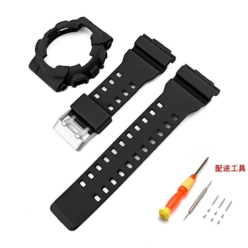 Silicone Watch Strap for CASIO GA-100/110, GD-100/110/120, GLS-100, GAX-100, and G-SHOCK GA100 (Includes Case, Strap, and Bezel Replacement Tool) Band Color: Parallel Import