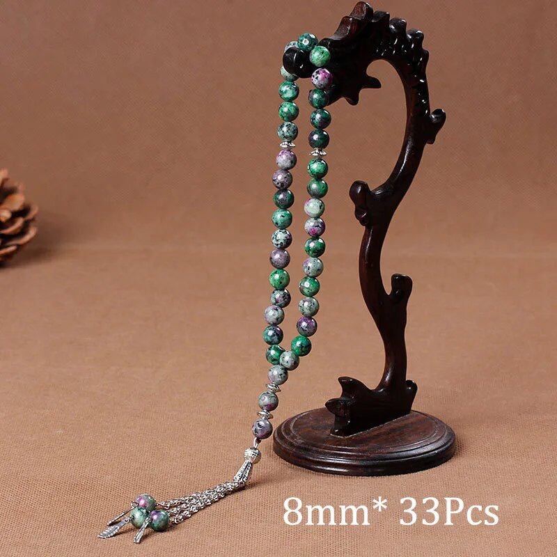 33連 天然石アゲート 8mm イスラム祈念数珠 タスビーフ 男性用 メディテーションペンダント(カラー選択可) 並行輸入品