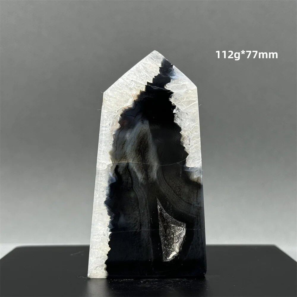 Natural Black Agate Gid Obelisk Wand for Healing, Aura, Meditation, Spiritual Energy, Feng Shui, Altar, Home Decor, Ornaments, Color: Parallel Import
