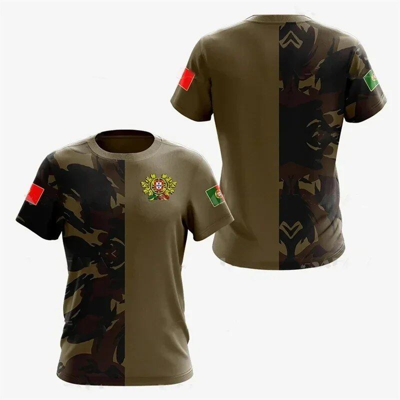 3D Printed Portuguese Flag T-Shirt with Portuguese Emblem and Spiritual Totem, Men's Short Sleeve Cool T-Shirt, Streetwear, Size: Parallel Import