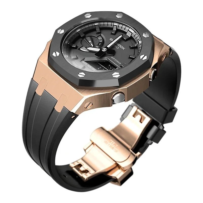 Casio Gen4 Metal Bezel Modification Kit for GA2100 with Stainless Steel Strap and Rubber Watch Case, Compatible with GEN4 GA2100/2110, Band Color: Parallel Import