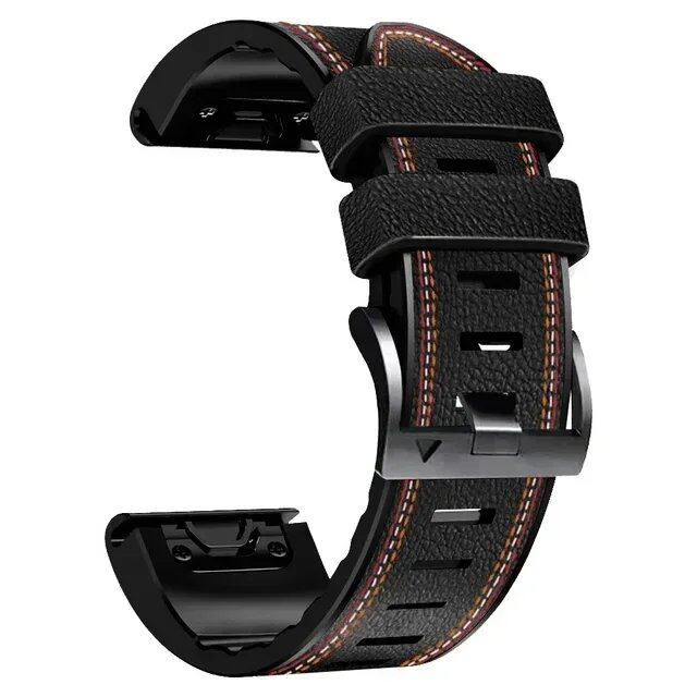 22mm and 26mm Leather and Silicone Watch Strap Smart Bracelet for Garmin Fenix 8/7/7X Pro/6X/6 Pro/5/5X Plus/Tactix 7 Pro/935/945, Band Color: mm, Parallel Import