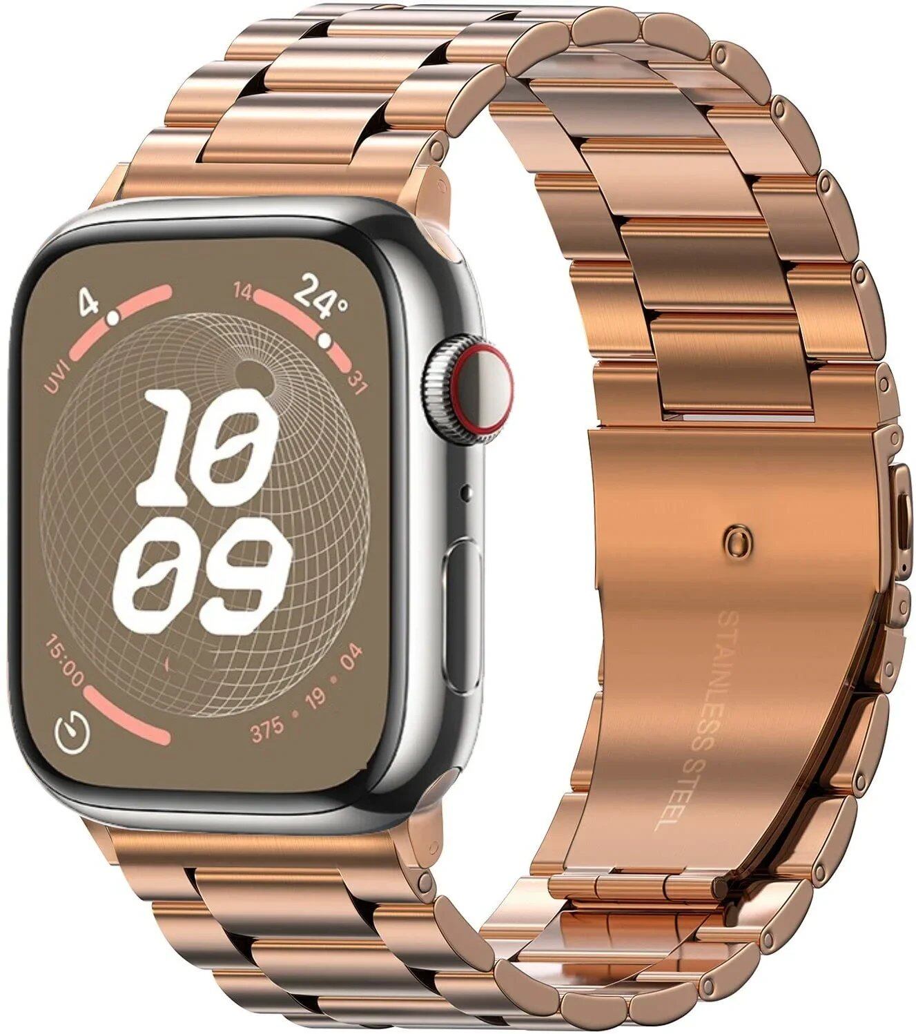 Stainless steel metal band compatible with Apple Watch 10, 9, 8, 7, 46mm, 45mm, 41mm, Ultra2, 49mm, men's and women's replacement strap, iWatch 6 strap, band color: parallel import