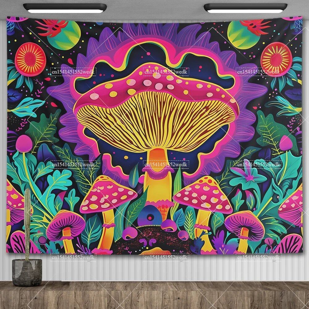 Mushroom Tapestry, Botanical Bohemian Floral, Spiritual Room Decor, Stylish Party Backdrop, Yoga Blanket for Bedroom, Size: Parallel Import