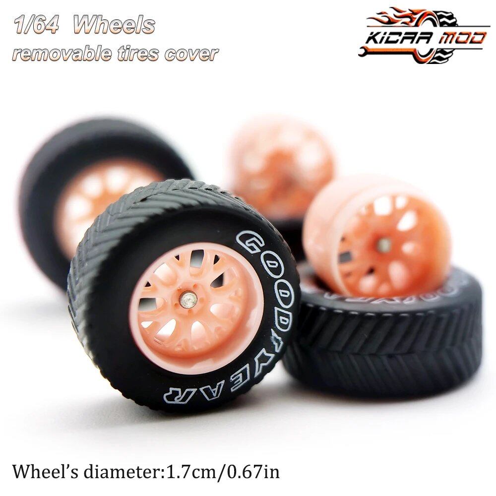 1/64 Scale Model Car Wheels with All-Terrain Rubber Tires, BBS LM-R Refite Parts, HotWheels Compatible, D:17mm, 1 Set, Parallel Import
