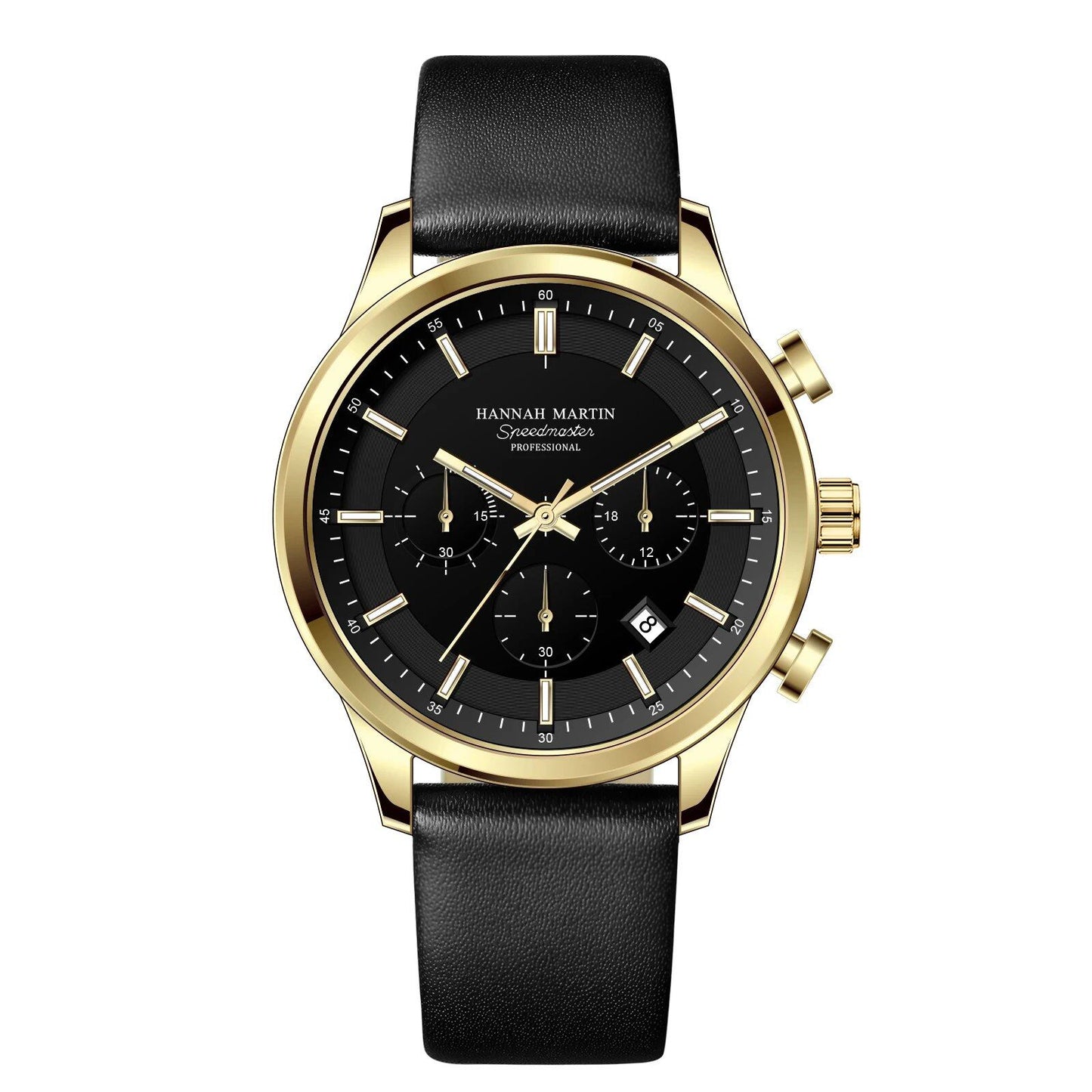 Hannah Martin Men's Watch with Multi-Function Timing Dial, Casual Sport Leather, Original Quartz Movement, Business Watch, Color: 1431 - Parallel Import