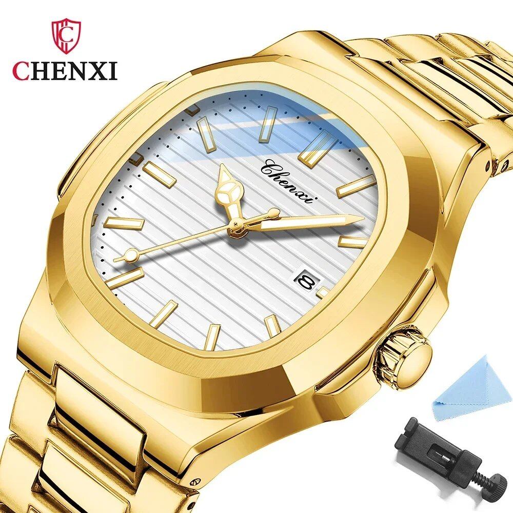 Chenxi 8222 Men's Luxury Gold Stainless Steel Luminous Quartz Watch, Waterproof, Fashionable, Parallel Import