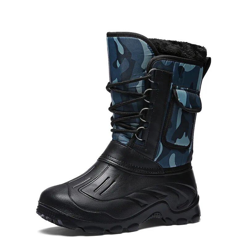 New Winter Camouflage Snow Boots/Rain Shoes for Men, Waterproof and Warm with Plush Fur for Casual, Work, and Motocross. Parallel Import.