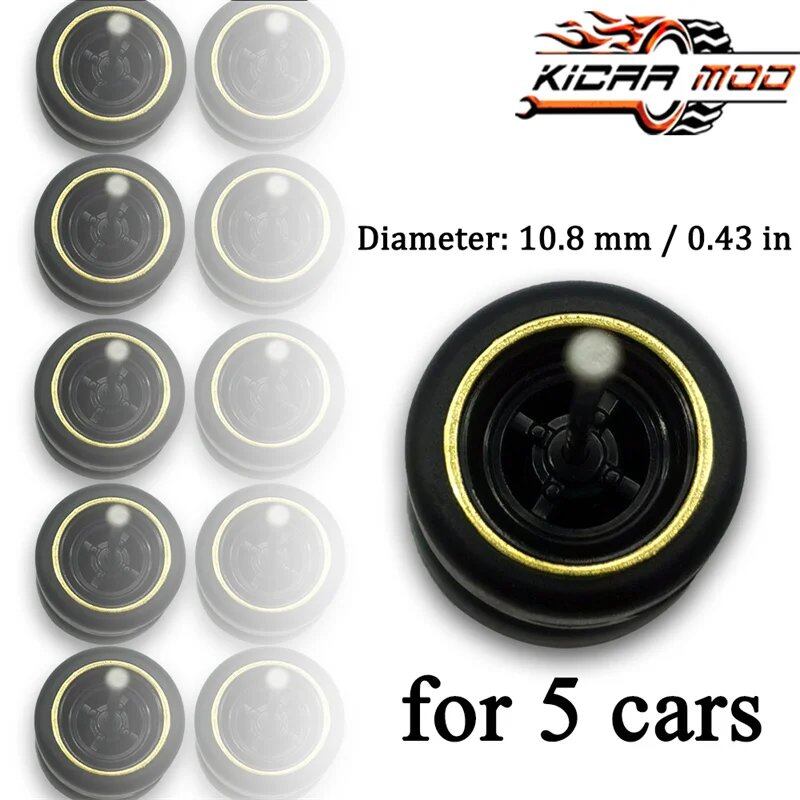 1/64 Scale 4-Spoke Wheels with Fixed Rubber Tires, Custom Parts for Toy Models and Diecast Cars, Compatible with Hot Wheels (Set of 5, for 5 Cars), Color: Parallel Import