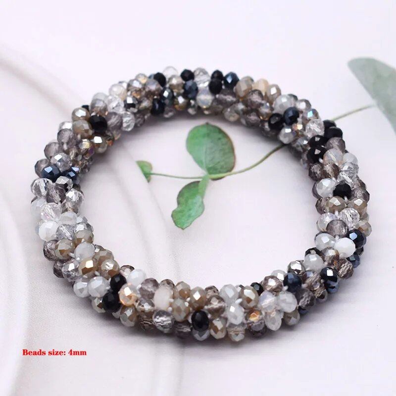 New Hair Accessory: Glass Bead Bracelet & Hair Tie, Elastic Hair Rope, Simple Scrunch, Ponytail Headdress, Women's Bracelet, 18cm Long; Metal Color, Parallel Import