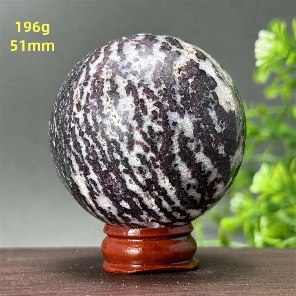 Natural Purple Zebra Fluorite Ball for Reiki Healing, Spiritual Meditation, Chakra Therapy, Magic, Ritual, Divination, Home Decoration, with Stand, Color: A, Parallel Import
