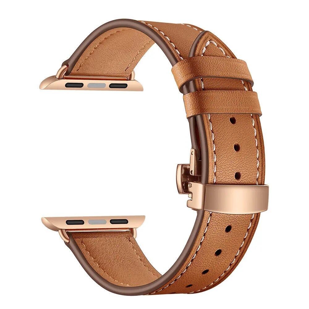 Leather Strap for Apple Watch - 38mm, 40mm, 41mm, 42mm, 44mm, 45mm - Series 3/4/5/SE/6/7 Compatible Bracelet Band Color: Parallel Import