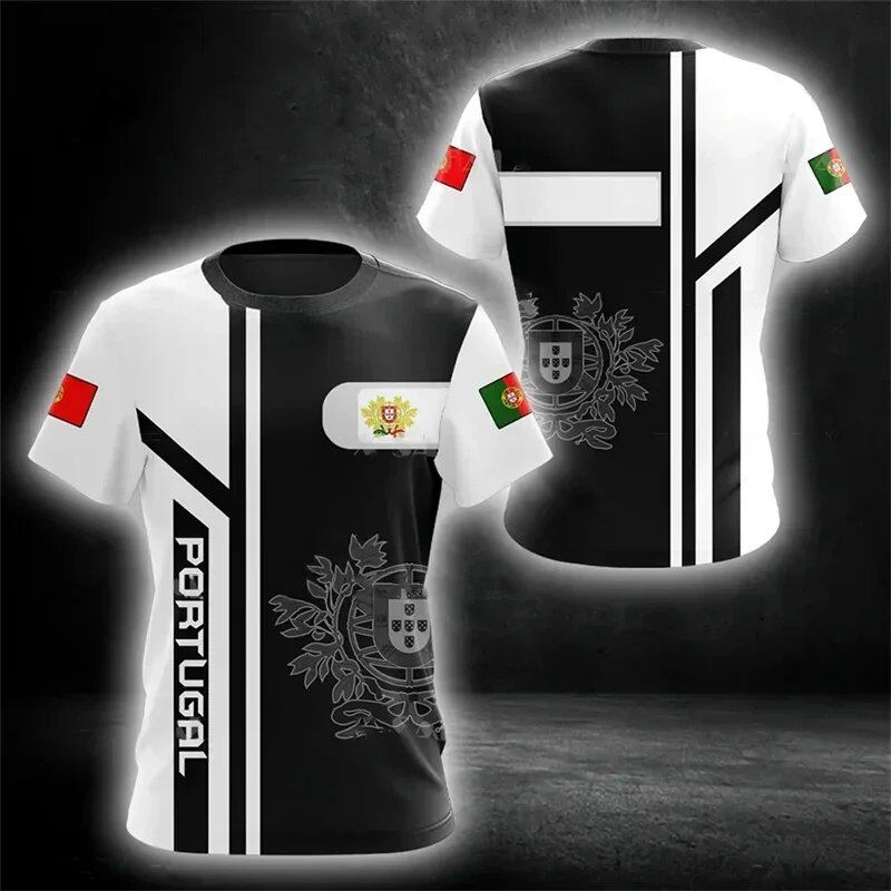 3D Printed Portuguese Flag T-Shirt with Portuguese Emblem and Spiritual Totem, Men's Short Sleeve Cool T-Shirt, Streetwear, Size: Parallel Import