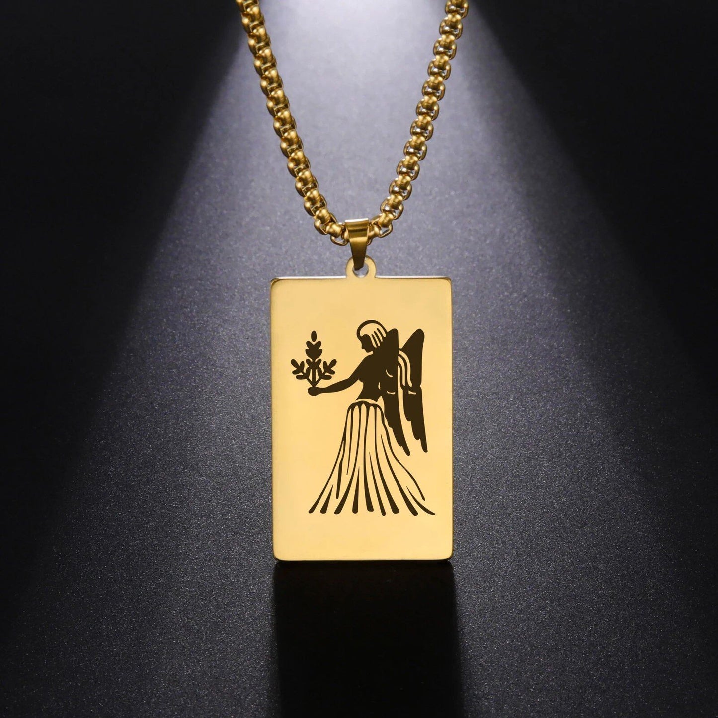 Men's 12 Zodiac Signs Pendant Necklace with Box Chain, Ancient Greek Style, Stainless Steel, Fade-Resistant, Zodiac Astrology Gift, 60cm Long; Metal Color: Parallel Import