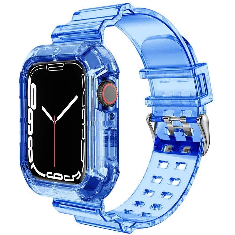 Apple Watch 8 / 7 / 6 / SE / 5 / 3 / 2 対応 クリアバンド + ケース セット ソフト透明シリコンバンド 40mm 44mm 42mm 41mm 45mm 49mm 対応 iWatch ストラップ サイズ 並行輸入品