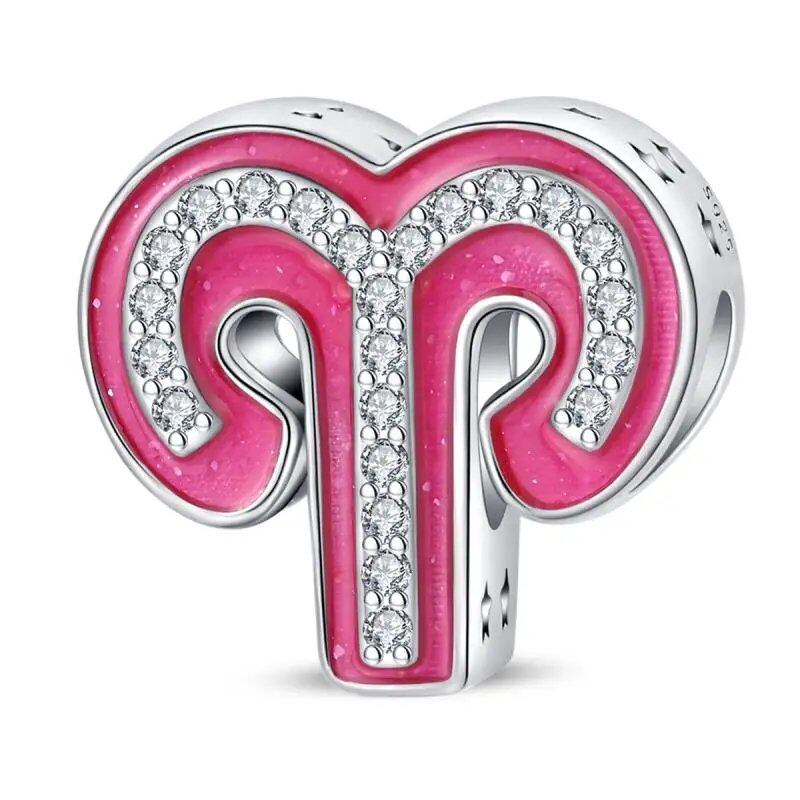 925 Sterling Silver Pink Zircon 12 Zodiac Sign Charm, Compatible with Pandora Original Bracelets, Jewelry Making, Gift for Women, Gem Color: PAC1498 - Parallel Import