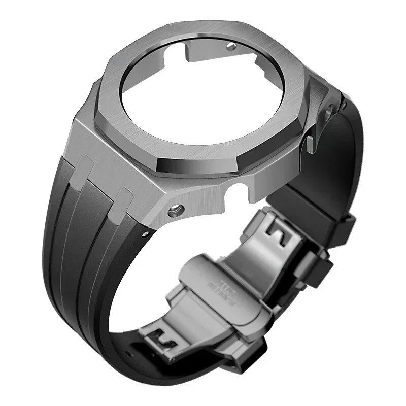 Casio Gen4 Metal Bezel Modification Kit for GA2100 with Stainless Steel Strap and Rubber Watch Case, Compatible with GEN4 GA2100/2110, Band Color: Parallel Import