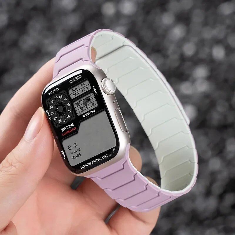 Silicone Band with Magnetic Strap for Apple Watch, Compatible with 46mm, 42mm, 49mm, 45mm, 41mm, 44mm, and 40mm Watches, iWatch Ultra 2/Series 10/9/8/7/6/SE/5/4/3, Band Color: mm, Parallel Import
