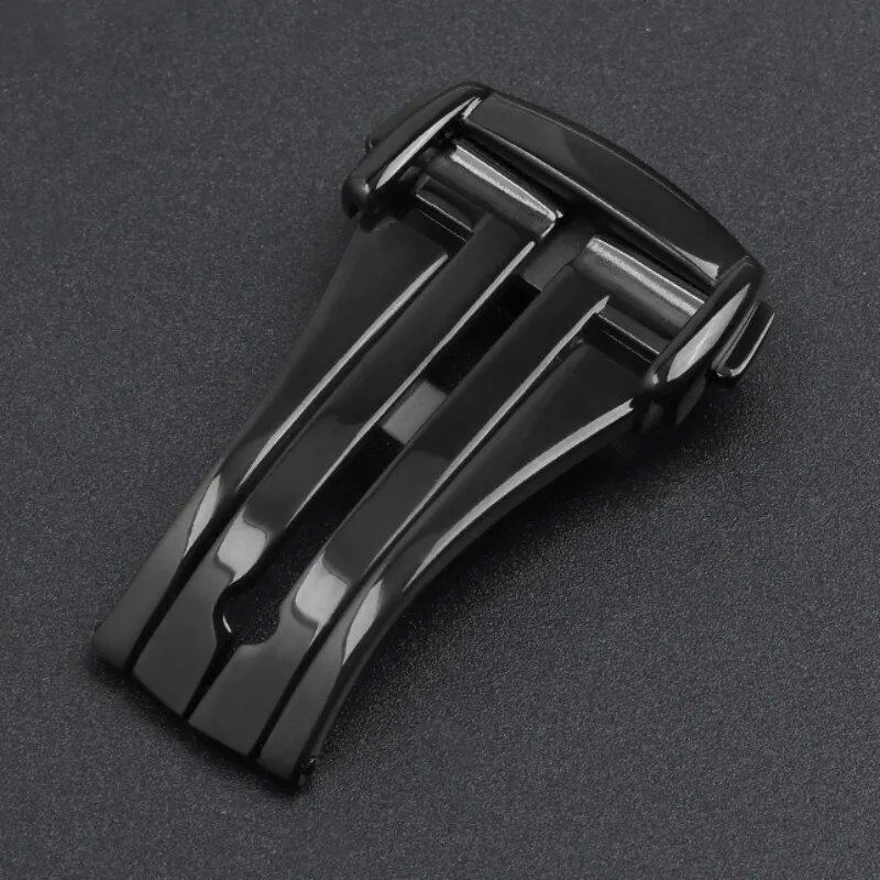 Folding butterfly buckle for 16mm, 18mm, and 20mm OMEGA Seamaster watches. 316L steel watch band clasp with matte and polished finish and double push-button strap. Band color: Parallel import.