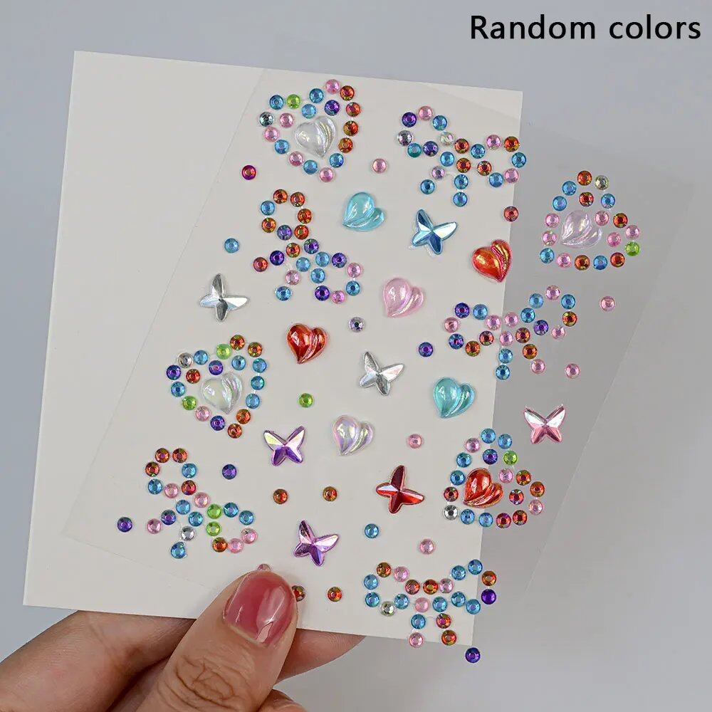 1/5 Random Color Glitter Face Tattoo Stickers for Kids, Sparkly Diamonds, for Costume Parties, Makeup, DIY Tattoo Decals, Parallel Import