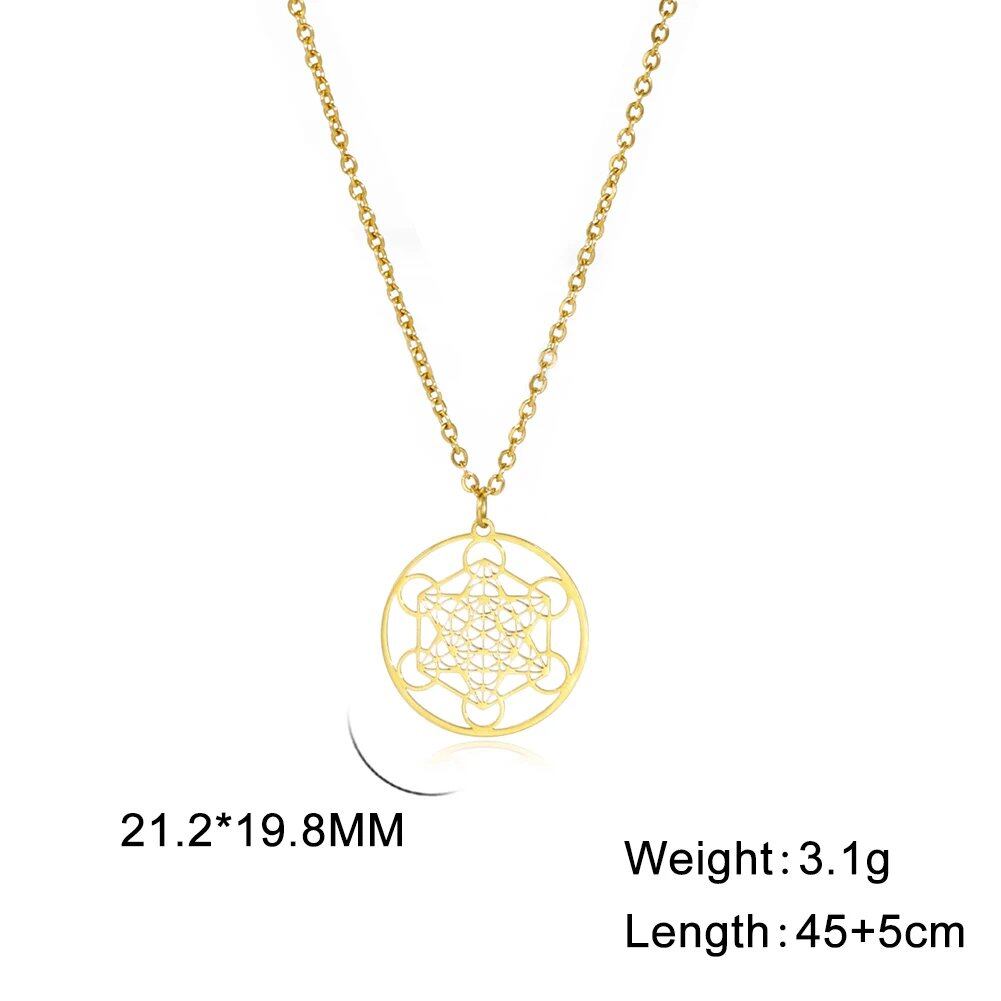 "Skyrim Angel Seal Archangel Metatron Cube Necklace, Stainless Steel, Unisex, Sacred Geometry Amulet, Religious and Spiritual Jewelry" Metal Color: Parallel Import