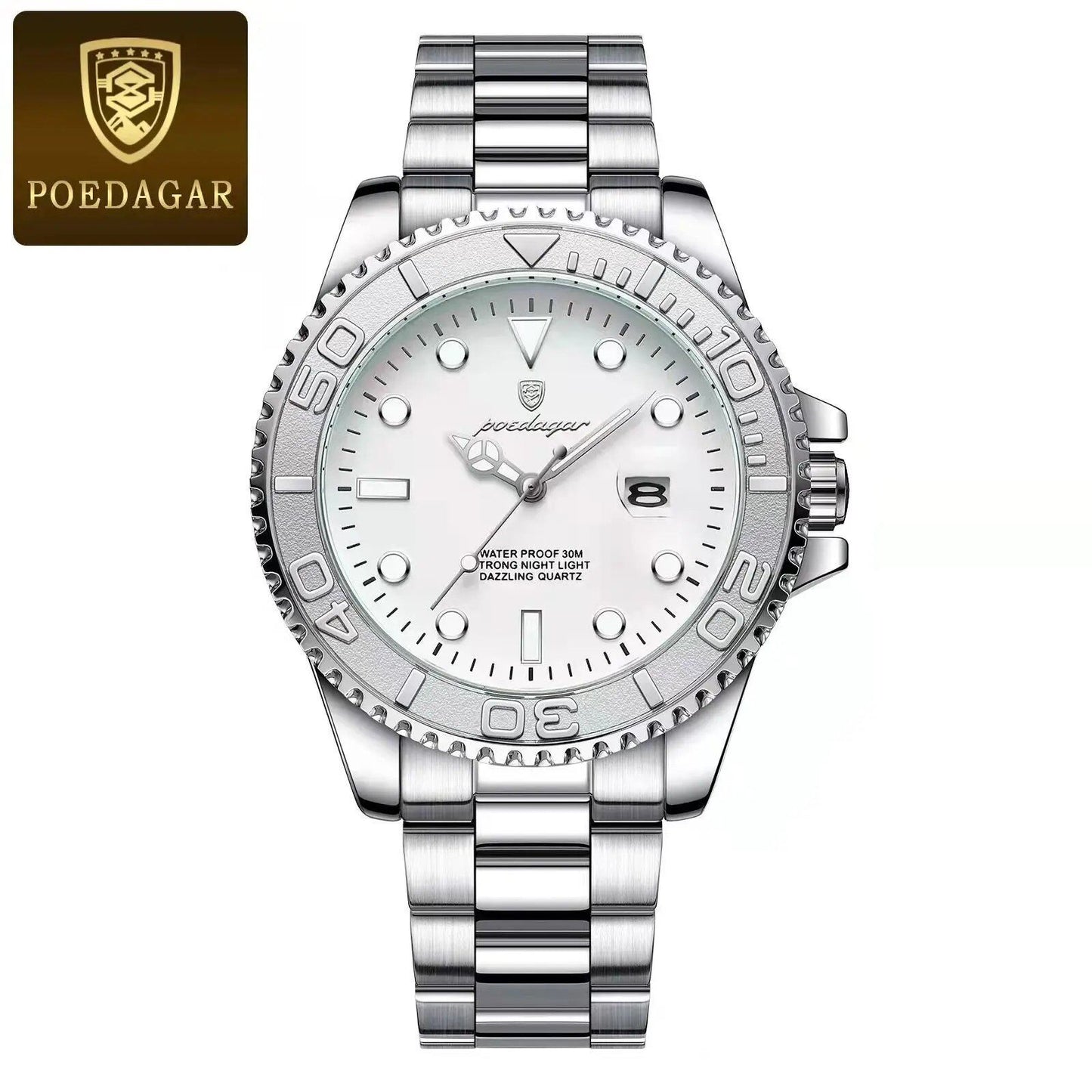 POEDAGAR Luxury Men's Business Quartz Watch, Water Resistant, Luminous Date Display, Stainless Steel, Gift Box Included, Color: 680, Parallel Import