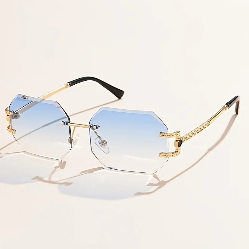 Hip Hop Style Rimless Geometric Sunglasses, Unisex Fashion Streetwear Eyewear with Clear Lenses and PC Frames, Trendy Gift, Parallel Import