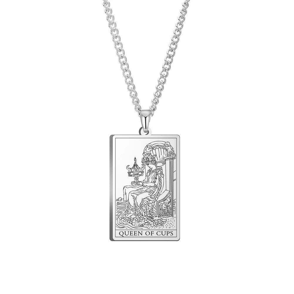 Dawapara Cups Tarot Card Link Chain Pendant Necklace, Vintage Amulet Necklace for Men and Women, Stainless Steel, Parallel Import