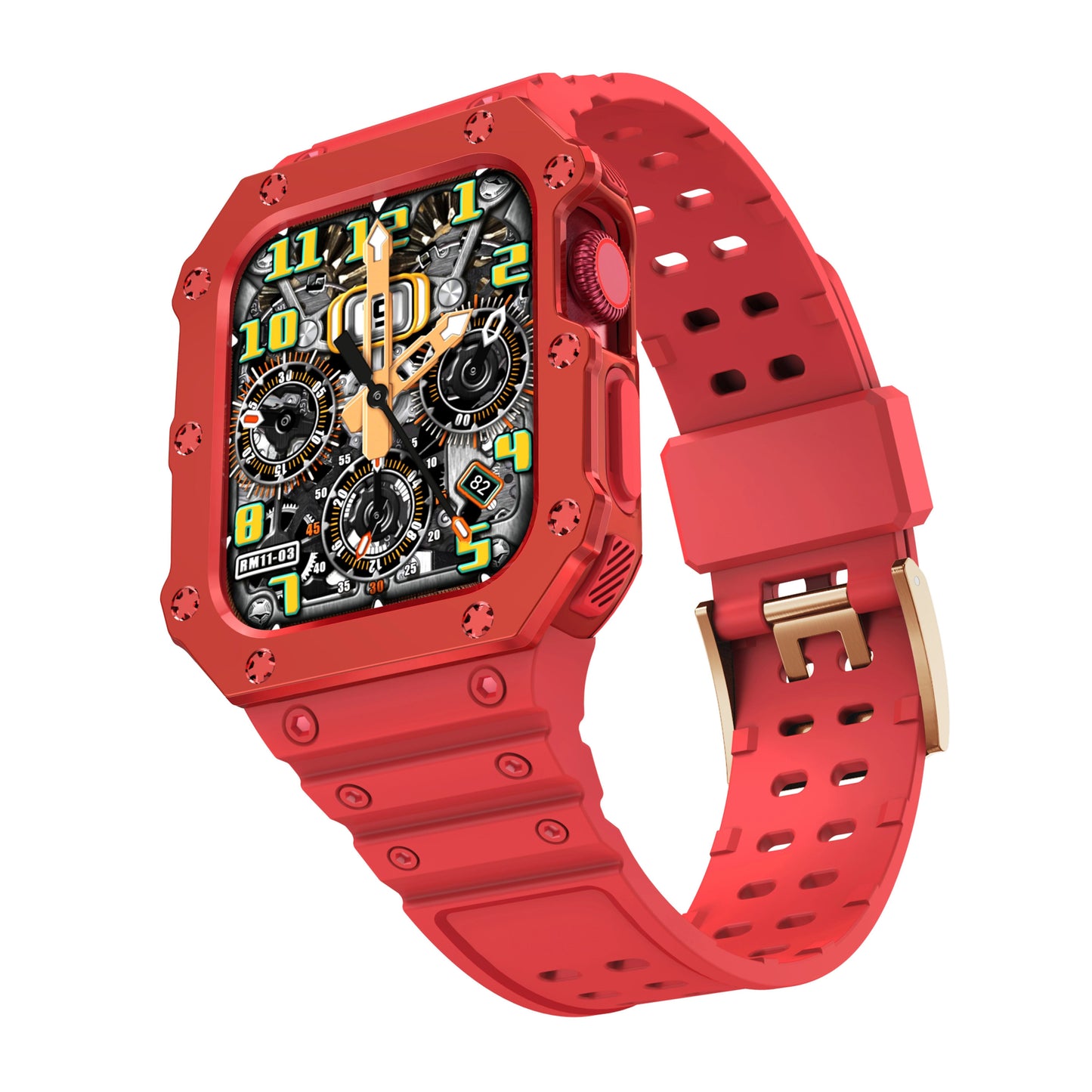 Apple Watch Band with Protective Case, Shockproof Sport Bumper - Compatible with Apple Watch SE and iWatch Series 8, 7, 6, 5, 4, 3, 2, and 1, Rugged Design, Band Color: mm, Parallel Import